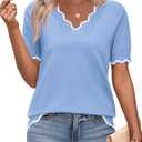 Zeagoo Women's Short Sleeve Sweater 2026 Spring Summer V Neck Lightweight Tops Dressy Blouses Business Casual Outfits, XL