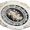 Zosenley Polyresin Ellipse Antique Emboss Decorative Mirror Tray, Makeup Organizer, Jewelry Organizer, Serving Tray, 15 * 13 Inch (Rose White)