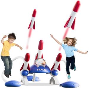 cxjoigxi Rocket Launcher for Kids, Rocketship Toy, 6 Foam Rockets and 2 Launch Pads, Soars Up to 100 Feet, Fun Outdoor Toys Outside Games, Birthday Gifts for Boys Girls Ages 3 4 5 6 7 8 9 10 Years Old