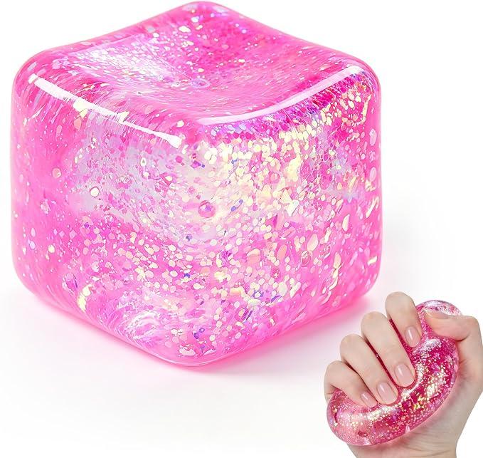 3 Pcs Swirl Ice Cube Bulk Stress Cube for Adults Anxiety Relief Soft Squeeze Sensory Square Ball for Prizes Goodie Bag Party Favors (Light Pink)