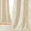 NICETOWN Room Darkening Curtains for Bedroom, Noise Reducing Thermal Insulated Wave Line Foil Print Design Blackout Curtains for Patio Sliding Glass Door (2 Panels, 52 x 84 Inch, Biscotti Beige)