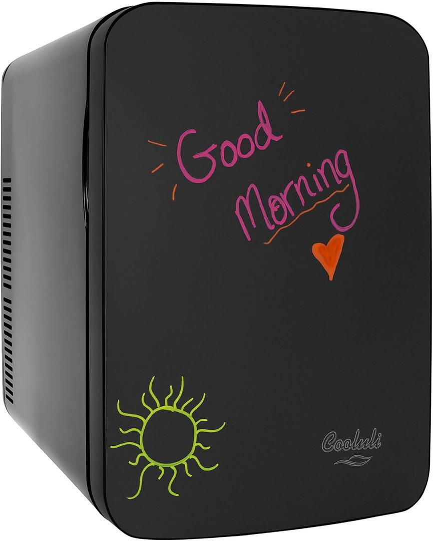 Cooluli 15L Mini Fridge with Magnetic Blackboard - Portable Small Refrigerator for Travel, Car & Office, V15LE2BK, 15 Liter