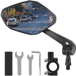 Bike Mirror Handlebar Mount, HD Wide Rear View Bicycle Mirrors for Handlebars with Scratch Resistant Glass, 360Adjustable Bike Rear View Mirror for Scooter, Motorcycle, Bikes (HD Lens: Left)