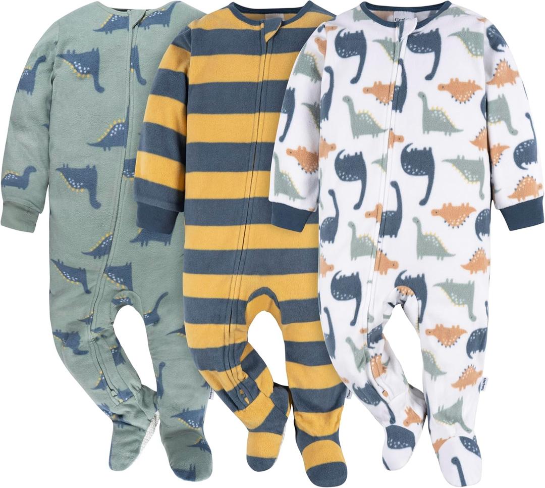 Gerber Baby-boys Fleece Footed Pajamas 3-pack (6-9 Months, Dinos)