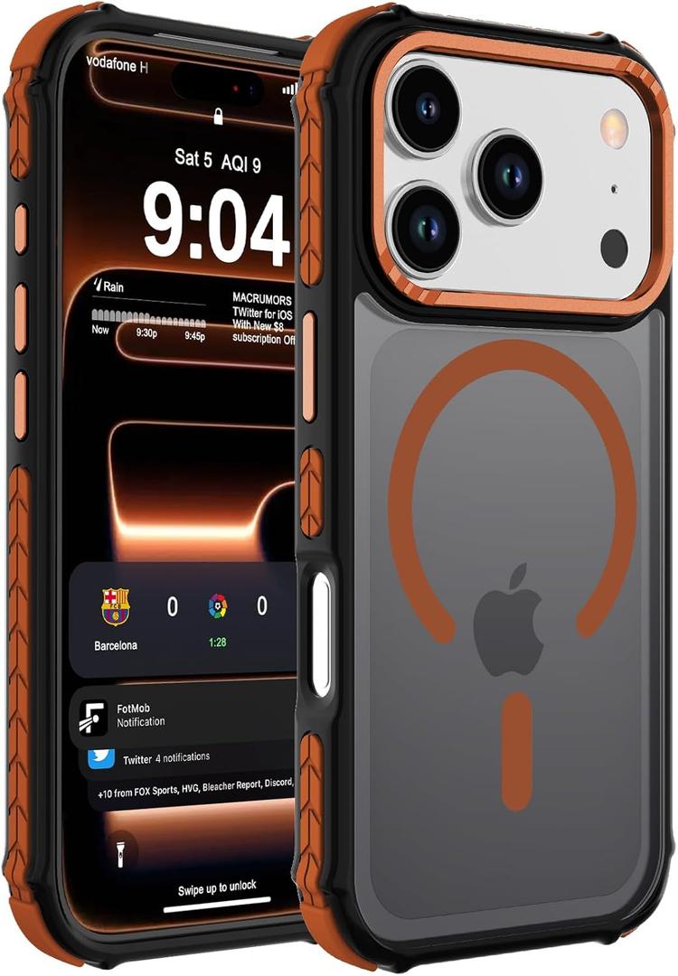 DEERLAMN Strong Magnetic Case for iPhone 17 Pro 6.3-Inch,[Compatible with Magsafe][Military Grade Drop Protection] Translucent Matte Shockproof Protective Phone Cover-Frosted Orange