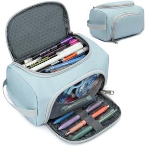 XQXA Extra Large Capacity Pencil Case Organizer, Multifunctional Pencil Pouch with Compartmens, Travel Simple Stationery Bag, Nylon Pencil Bag for Adults (Blue) Pack of 2