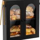 WOWLIVE Corner Bread Box for Kitchen Countertop, 2 Tier Bamboo Bread Storage Container for Homemade Bread with Clear Acrylic Door Panel, Bread Bin Farmhouse Breadbox Organizer (Black, Extra Large)