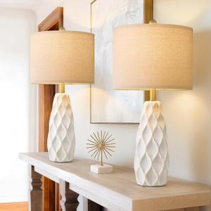 27.5" Ceramic Table Lamps for Living Room Bedroom Lamps Set of 2 Modern Boho Bedside Lamps Night Stands Farmhouse Vintage Large Nightstand Lamp Reading Light Home Office Dorm Desk Deco Gifts, White