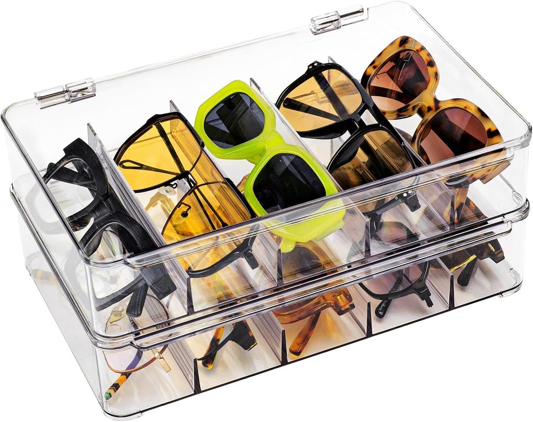 Sunglass Organizer, Clear Glasses Holder for Nightstand and Storage, Prescription Eye Glasses Display Case