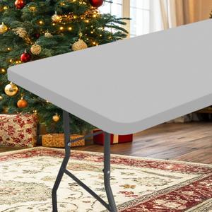 homing Rectangle Table Cloth Cover, Waterproof Polyester Elastic Fitted Tablecloth, Fits for 6 Foot Folding Tables, Washable Table Protector for Picnic, Camping, Outdoor (Light Grey, 30" x 72")