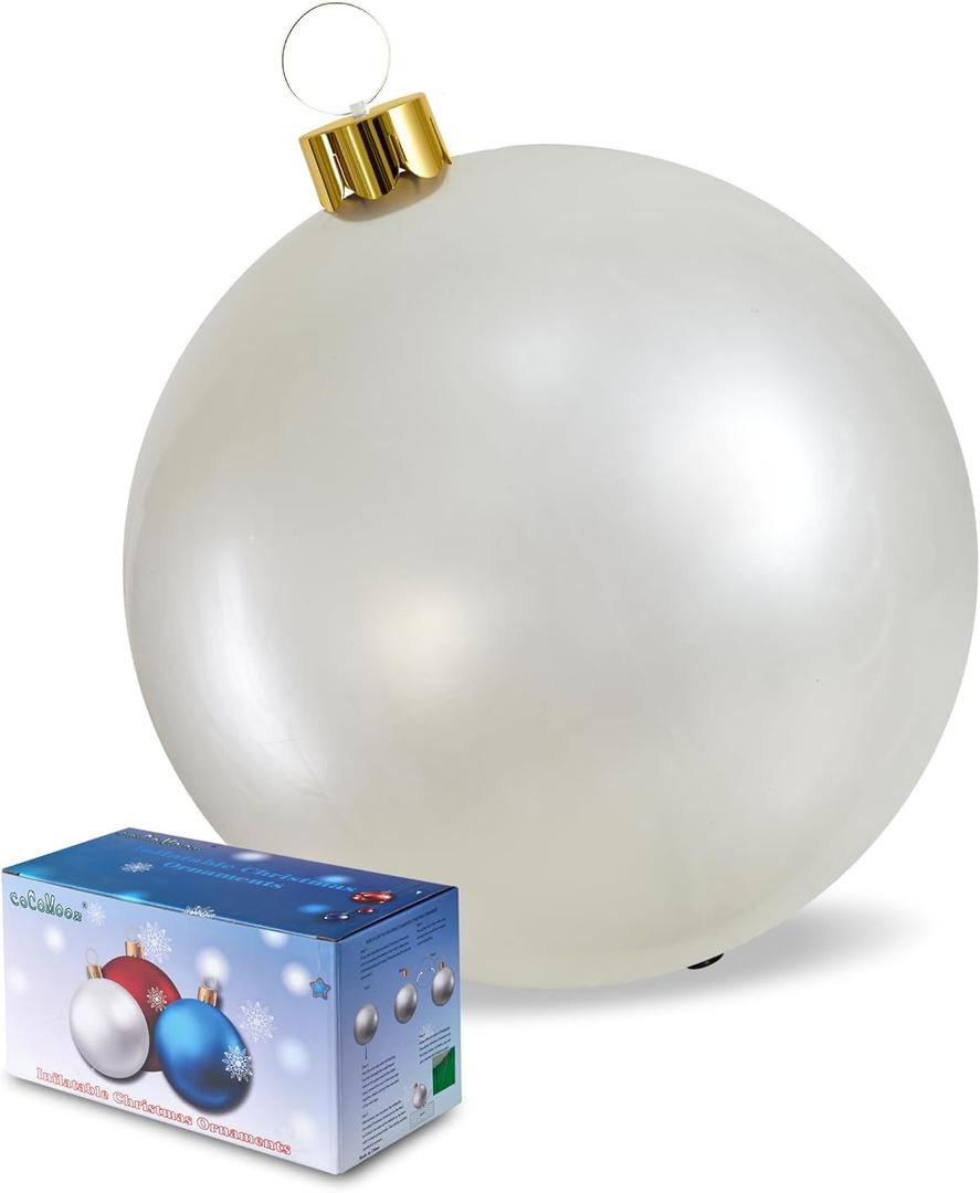 Inflatable Christmas Ornaments, 18" or 25" Oversized Outdoor Christmas Ball Ornaments, Holiday Yard Christmas Tree Decorations, Indoor and Outdoor Decoration Balls (25 inch, White)