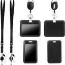 4Pack Badge Holders with Retractable 2Pcs Round &Oval Reels&Lanyards (Black 2Vertical 2Horizontal Holder 4Reel 2Lanyard, Black-5)