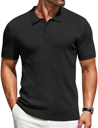 COOFANDY Mens Knit Polo Shirts Short Sleeve Button Down Shirt Textured Casual Summer Beach Shirts, Size: L
