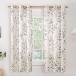 BGment Linen Curtains for Bedroom 63 Inch Length 2 Panels Set Floral Leaf Patterns, Light Filtering Window Privacy Curtains for Living Room Boho Farmhouse Vintage, Each 42 Inch Wide, Sage Green