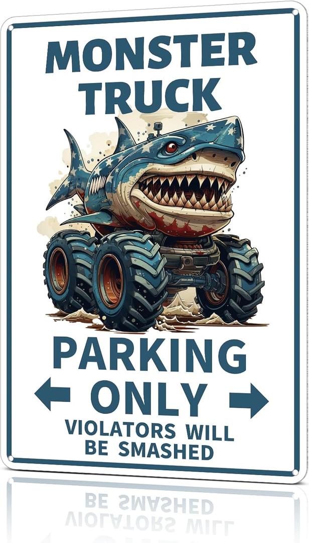 Boys Room Decor Monster Truck Parking Only Metal Tin Sign Bedroom Wall Decorations Birthday Party Accessories Signs Posters Gifts for Kids 8X12 Inch