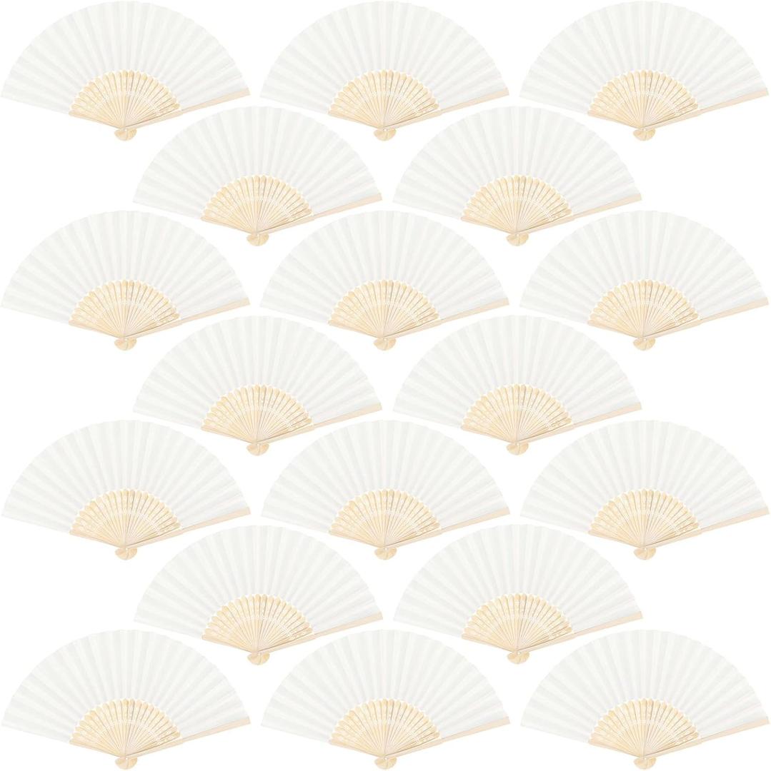 Aneco 18 Pieces Handheld Fans Cloth Hand Fans Bamboo Folding Fans for Wedding Decoration, Church Wedding Gifts, Party Favors, DIY Decoration (Cream)