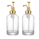 4 Pack Thick Clear Glass Jar Soap Dispenser with Gold Pump, 17ounce Clear Boston Round Bottles Dispenser with Rustproof Pump, Coffee Syrup Dispenser Bar Accessories, Dish Soap Dispenser for Kitchen