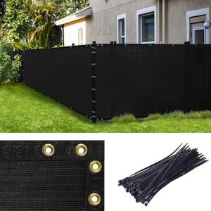 Amgo Black 6' x 50' Fence Privacy Screen, Commercial Standard Heavy Duty Windscreen with Bindings & Grommets, 90% Blockage, Cable Zip Ties Included
