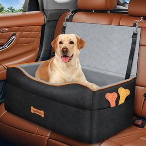 Dog Car Seat for Medium Dog, Dogs Booster Seat Under 50Lbs or 2 Small Dogs Washable, Pet Car Seats with 2 Safety Leashes, Pets Sofa Bed Cushion Add Thick Sponge, Pet Cars Carrier for Travel (Black/Gray)