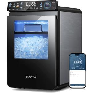 ecozy Smart Nugget Ice Maker Countertop, First Full-Color Smart Panel Ice Machine with APP Control, Double-Layer Insulation, 44 lbs/24H Soft Pellet Chewable Ice, Pull-Out Water Tank, Self-Cleaning (Silver)