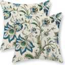 Blue Green Pillow Covers 18x18 Set of 2 Sage Green Chinoiserie Floral Throw Pillows Boho Vintage Flowers Decorative Pillowcase Outdoor Chinoiserie Decor Farmhouse Cushion Case for Couch Sofa