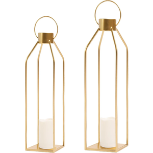 2 pcs Modern Farmhouse Lantern Decor- 22'' 19'' Large Tall Gold Metal Candle