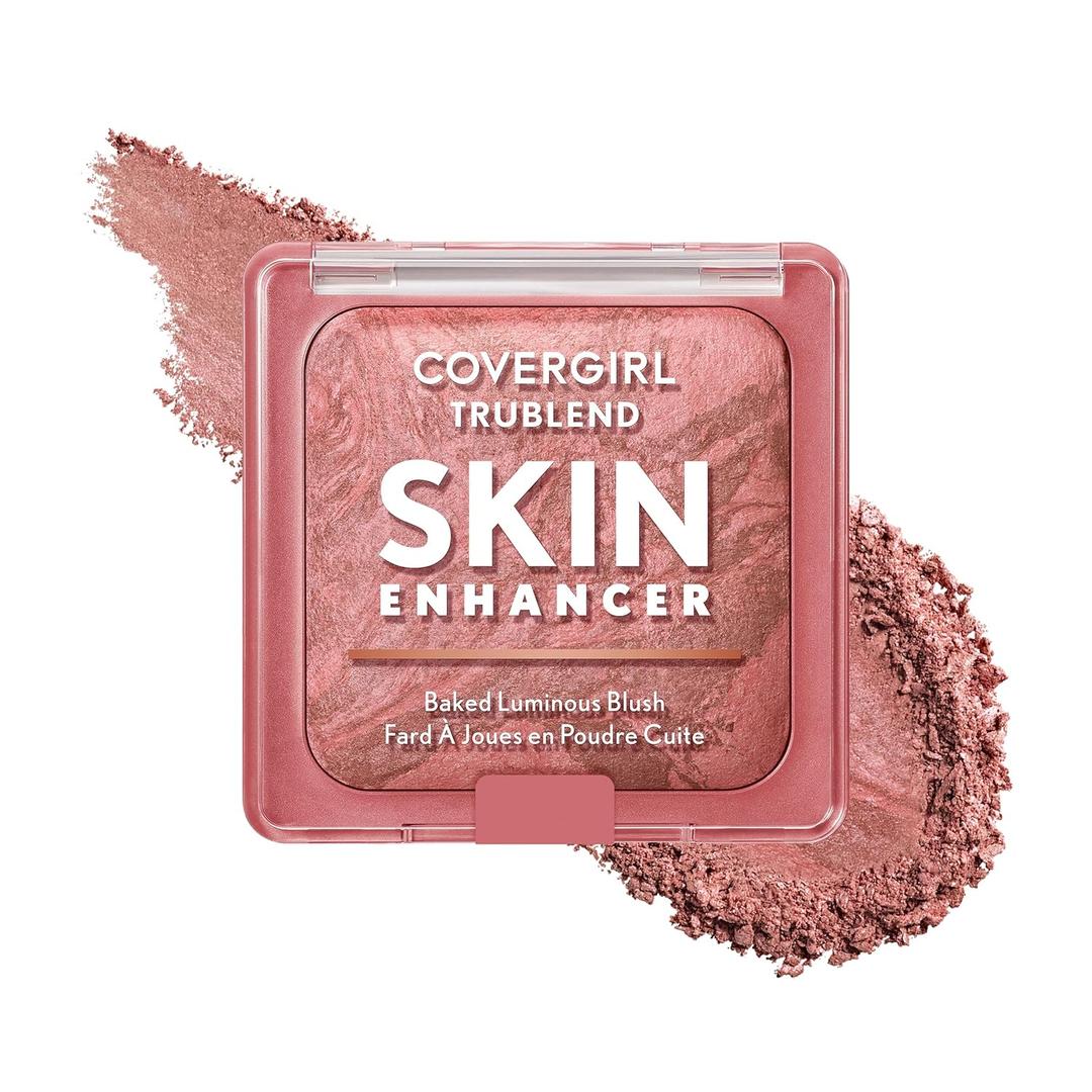 COVERGIRL TruBlend Skin Enhancer Baked Luminous Blush, with Hyaluronic Acid & White Rose Extract, Blends Seamlessly - Rose Latte (Nude with Pink Swirls) (0.28 Ounce (Pack of 1))