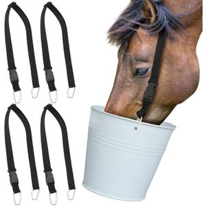 4 Pack Adjustable Horse Feeder Bucket Straps Nylon Harness with Dual Hooks Quick Release Buckle Derby Racing Ready Individual Feeding to Prevent Biting Reduce Waste Horse Stable Supplies