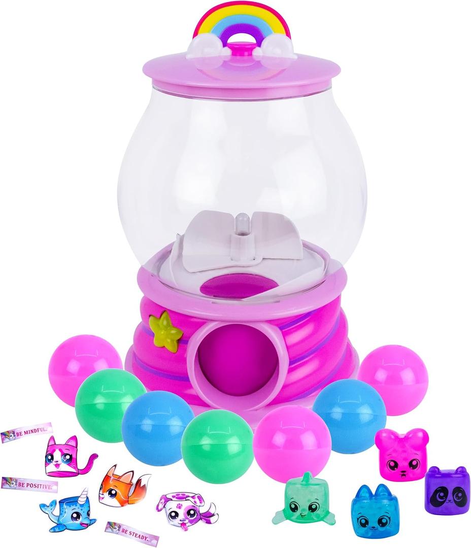 Gumball Magic Gumball Machine Toy Interactive Light Up Surprise Machine with 7 Gumball Reveals, Squishy Fidget Toys, Puffy Stickers & Positive Affirmations, Collectible Toy for Kids Girls Boys 410