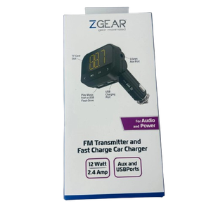 ZGear FM Transmitter and Fast Charging Car Charger 12 watt 2.4 amp Aux & USBport, 2 Pack
