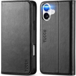 TUCCH Case Wallet for iPhone 16 Plus, [3 Card Holder Slots] Folio PU Leather Cover, [RFID Blocking] Stand Flip TPU Shockproof Interior Case Compatible with iPhone 16 Plus, Black
