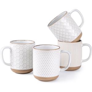 GBhome Large Coffee Mugs Set of 4, 16oz Handmade Stoneware Coffee Mugs Set with Large Handle for Cappuccino/Latte/Tea/Hot Cocoa, Dishwasher & Microwave Safe, Off White
