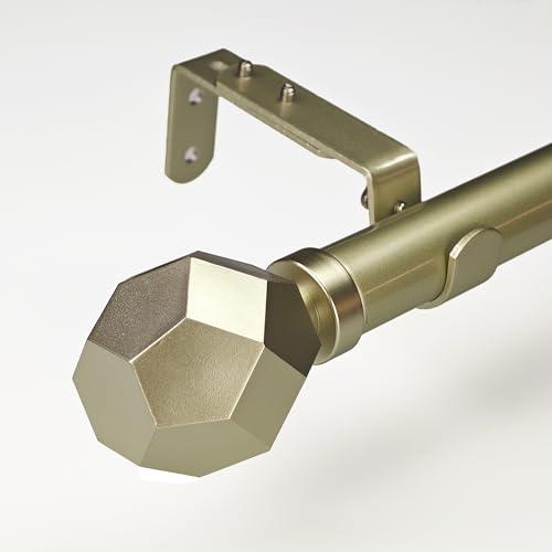 ILAISIHOME 1-1/8 Inch Diameter Champagne Gold Curtain Rod with Geometric Faceted Finials, 36-72'' Telescoping Single Curtain Rods for window width 24-68 inch, 1 pack