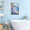 Coastal Canvas Wall Art Hydrangea Pictures Wall Decor Beach Landscape Paintings Seascape Poster Prints for Living Room Bedroom Bathroom Decor Framed(Ocean-1,16.00" x 24.00")