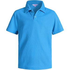 Boys Casual Polo Shirt Short Sleeve Waffle Solid Collared Shirts for Kids Aged 12 Years
