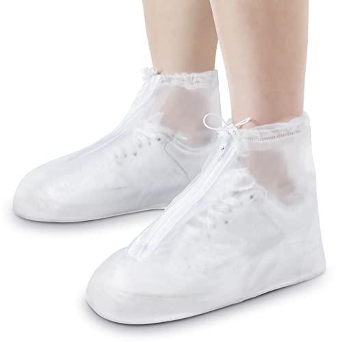Coume 2 Pairs Rain Shoes Cover Non Slip Waterproof Shoe Covers Reusable Protectors Covers High Top Snow Boots Galoshes Overshoes for Men Women Outdoor Cycling Camping Fishing(2 XLarge,White)