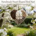 Handmade Fiber Bird Nesting Heart, Refillable Birds Haven 1 Heart Shape Hummingbird Nesting and 2 Bags of Nest Materials, Winter Fowl Gifts Animal Hummingbirds Lovers Home Garden Yard (1Set)