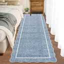 GarveeHome Scalloped Washable Kitchen Runner Rug 2x8, Blue Runners for Hallway, Non Slip Boho Soft Bathroom Throw Mat Bordered Carpet Runner for Laundry Entryway Bedroom 2 ft x8 ft Blue