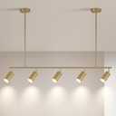 Modern Gold 5-Light Track Pendant Lighting, Adjustable Ceiling Spotlights for Kitchen, Dining, Living Room – Rotatable Heads, Dimmable Compatible, Industrial Linear Design