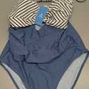 CUPSHE Women's One Piece Swimsuit Plunging V Neck Bathing Suit Crisscross Back Tie Slimming Sculpting Color Block (Green/White) L