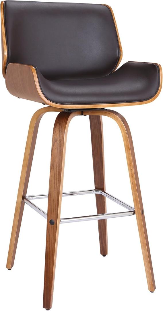 Tyler 26" Counter Height Swivel Brown Faux Leather and Walnut Wood Bar Stool