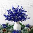 48 Pcs Christmas Glitter Berry Stem 8 Inch Blue Silver Artificial Holly Berry Pick and Spray Christmas Tree Filler Branche Ornament for Xmas Decor Wreath Craft