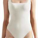 SUUKSESS Women Sexy Square Neck Thong Bodysuit Backless Sleeveless Tank Tops, Size XL, Milky White