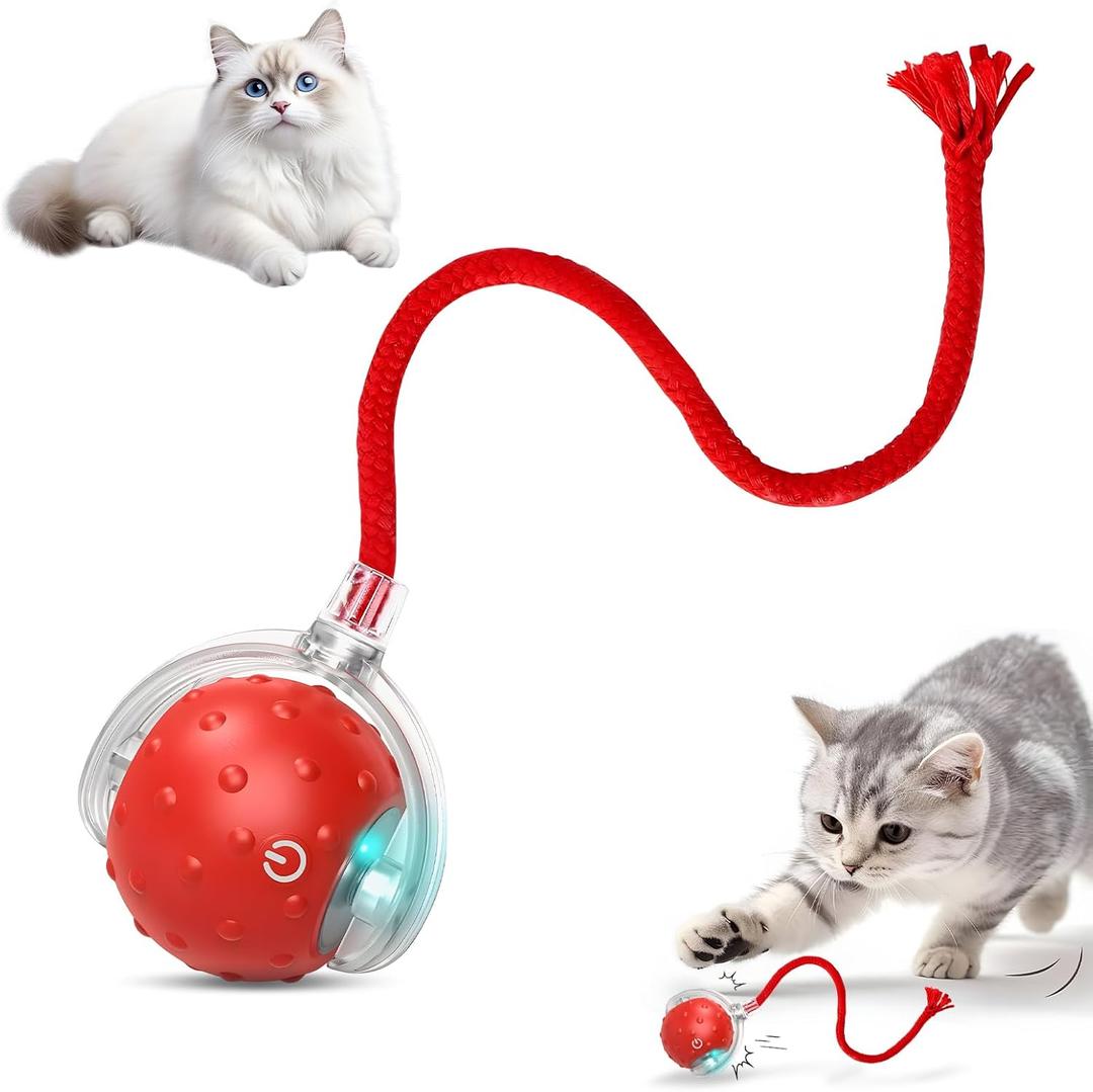 Tiny Fetch Dog Toy, Tinyfetch Interactive Dog Cat Toys Balls with Birdsong, 360 Smart Automatic Rolling Electric Dog Ball Toy, Fast Moving Balls Toys for Pets (red)