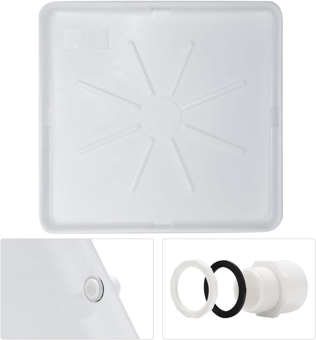 Heavy Durable Plastic Washing Machine Drain Pan Size 30X32 Including 1" Drain Fittings (White)