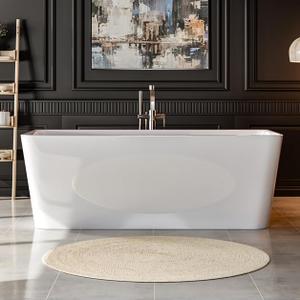 Empava 67 Inch Freestanding Bathtub - Contemporary Back to Wall Soaking Tubs with Chromed Drain & Overflow, White
