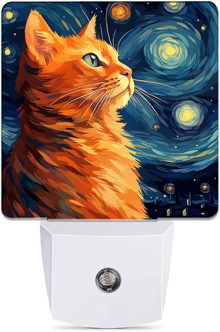Cat Night Light, Lonely Ginger Cat Night Lights Plug into Wall Decor for Bedroom, Bathroom, Hallway, Kitchen, Dusk to Dawn Sensor Nightlights for Boys Girls Women Men Room Gifts