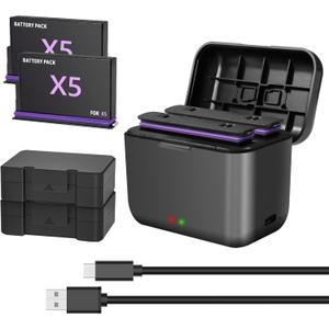 360 X5 Battery (2-Pack) with 2-Channel Fast Charger Hub - 2800mAh Rechargeable Li-ion Batteries & Micro SD Card Slots - Compatible with 360 X5 360 Camera