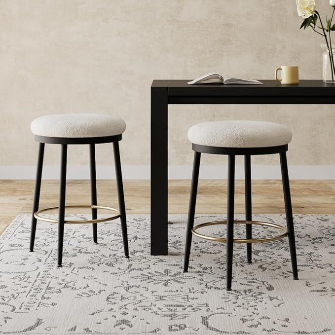 24.75'' Modern Counter Stools Set of 2,White Counter Stools with Iron Frame,Sponge Cushion,Footrest,Suitable for Kitchen/Bedroom/Dining Room