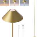 Rechargeable Floor Lamp for Indoor/Outdoor, Cordless Tall Standing Lamp with 3 Color Temps & Dimmable, IP43 Waterproof, Adjustable Height 16-59 Inch, LED Floor Lamp for Living Room, Patio(Gold)